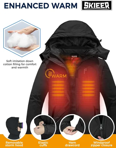 Vista 5 de Skieer Chaqueta de esquí impermeable para mujer, abrigo cálido de invierno, abrigo de snowboard de forro polar