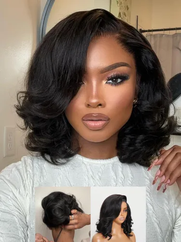 Vista 31 de Nadula Peluca Bob Recta Yaki Degradado Marrón Castaño con Cordón de Cabello Humano - Sin Pegamento Precortada 13X4 HD Pre Todo Peluca Frontal