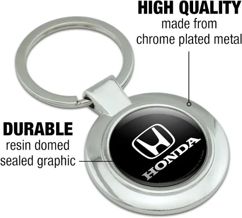 Vista 5 de GRAPHICS & MORE Llavero con logotipo de Honda de metal cromado redondo con clase, Cromado