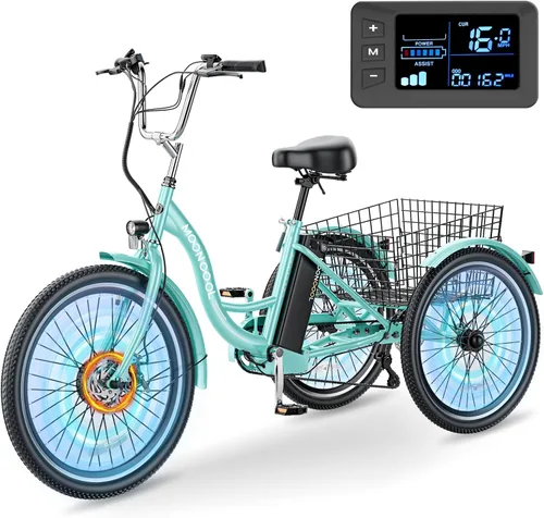 Vista 9 de MOPHOTO Triciclo eléctrico para adultos y personas mayores, E-Trike de 3 ruedas de 24/26 pulgadas con batería extraíble de 36 V motor de 350 W