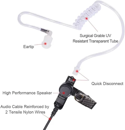 Vista 4 de WODASEN Auricular de 0.138 in solo escucha 1 pin receptor de tubo acústico Walkie Talkies Auriculares de vigilancia para radios bidireccionales