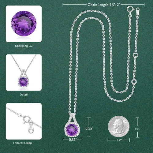 Vista 5 de Sterling Silver Birthstone Necklace for Women Girls, Glittering Birthstone Necklace for Women Teen Girls Silver Jewelry Anniversary Birthday Gifts