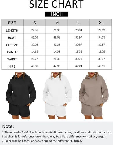 Vista 5 de AUTOMET Conjunto de 2 piezas para mujer, sudadera con capucha de gran tamaño, pantalones cortos casuales para otoño, moda con bolsillos