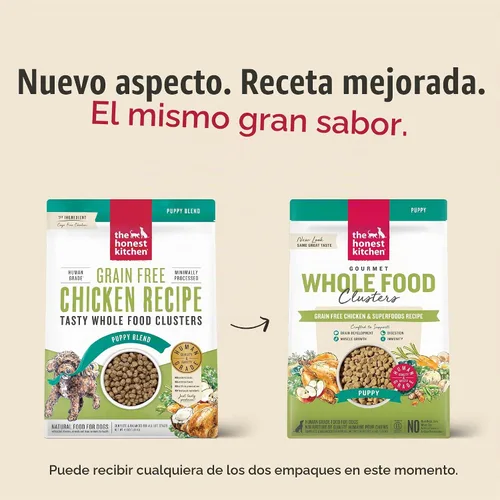 Vista 4 de The Honest Kitchen Pollo y superalimentos sin granos para cachorros, racimos de alimentos integrales para cachorros, comida seca de grado humano