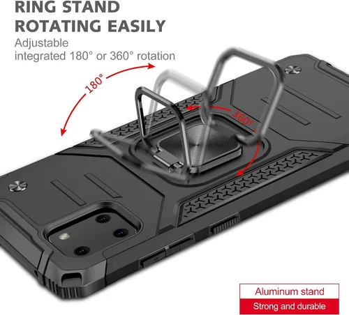 Vista 5 de Asuwish Funda para teléfono Samsung Galaxy Note 10 Lite con protector de pantalla de vidrio templado y soporte de anillo delgado híbrido protector