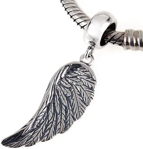 Vista 2 de Abalorio de ala de ángel de plata de ley 925 con plumas de amor para pulsera Pandora (F)