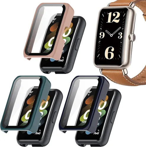 Vista 9 de FitTurn Funda compatible con Huawei Watch Fit Mini Smart Watch de repuesto de PC Slim Cover 3D Cobertura completa Protector de pantalla de vidrio
