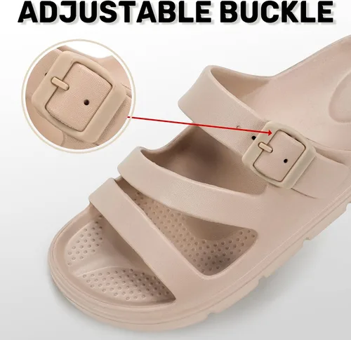 Vista 7 de PIMIO Sandalias de soporte de arco para mujer, deslizantes de recuperación para alivio de la fascitis plantar, antideslizantes, ligeras, con cojín