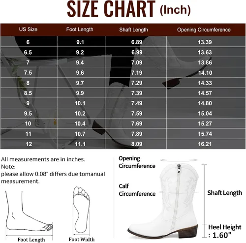 Vista 5 de Jeossy Botas vaqueras para mujer, vaquera occidental, a media pantorrilla, puntera redonda, bordadas, con cremallera