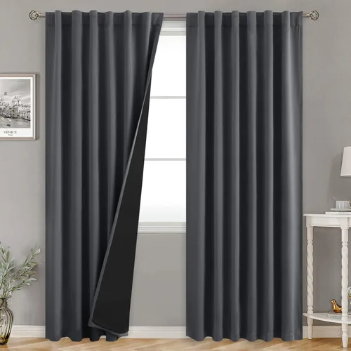 Vista 21 de BGment Cortinas 100% opacas beige de 63 pulgadas de largo con forro aislante térmico, bolsillo para varilla y lengüeta trasera de doble capa