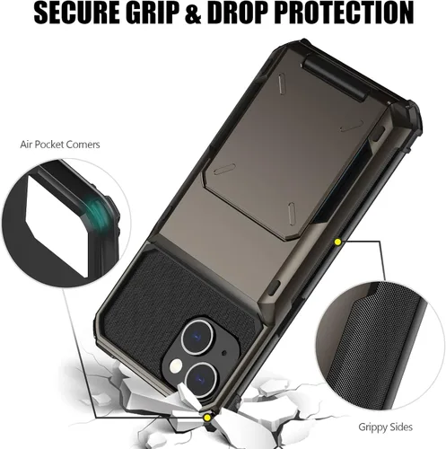 Vista 34 de Nvollnoe - Funda para iPhone 14 con tarjetero [tienda de 5 tarjetas] Negro - Almacenamiento más grande