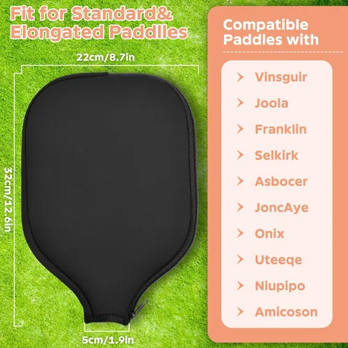 Vista 3 de 2 Pcs Pickleball Paddle Covers, Universal Case Size - 8.6 x 12.2 inches Zippered Racket Sleeve, Durable Neoprene Paddle Cover, Paddle Storage Bag