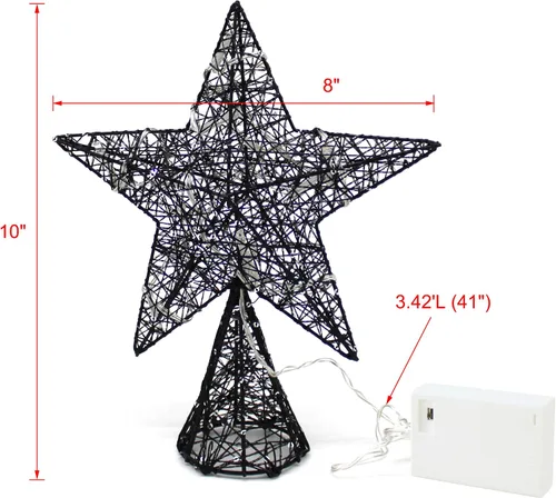 Vista 6 de CVHOMEDECO. Estrella Negra para la Copa del Árbol con Luces LED Blanco Cálido y Temporizador para Adornos de Remate de Árbol de Navidad y Decoración