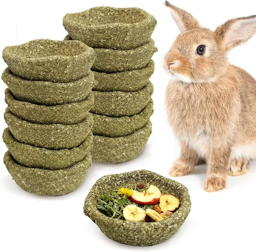 Vista 14 de Paquete de 6 juguetes masticables de conejo para dientes, juguetes Timothy - Cuenco comestible para masticar heno, golosinas molares para conejo