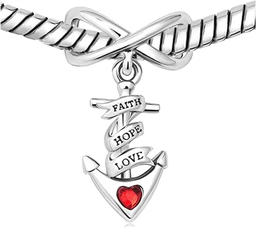 Vista 3 de KunBead Anchor Faith Hope Love Infinity - Colgantes compatibles con pulsera Pandora, collar, joyería de cumpleaños