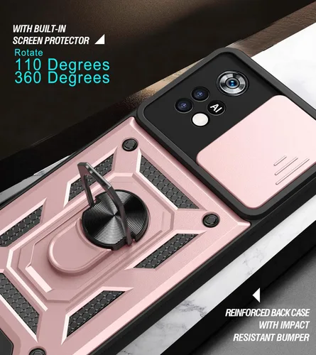 Vista 2 de Funda CCSmall para Xiaomi Poco M4 Pro 4G con cubierta deslizante para cámara SJ Negro Caja resistente de protección contra caídas de grado militar