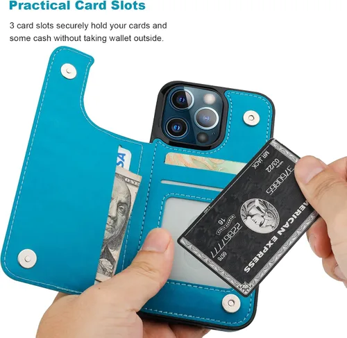 Vista 5 de Vaburs Funda compatible con iPhone 14 Pro con tarjetero y diseño de mariposa en relieve, de piel sintética, doble botón, funda protectora a prueba