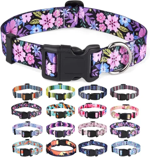Vista 25 de Mihqy - Collar de perro, patrones geométricos florales, tribales, bohemios, collar de estilo étnico, suave y ajustable, para perros pequeños