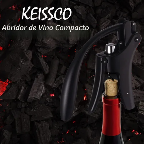 Vista 8 de KEISSCO Abridor de vino compacto con palanca vertical sacacorchos Abridor de botellas de vino con cortador de papel de aluminio y tornillo adicional