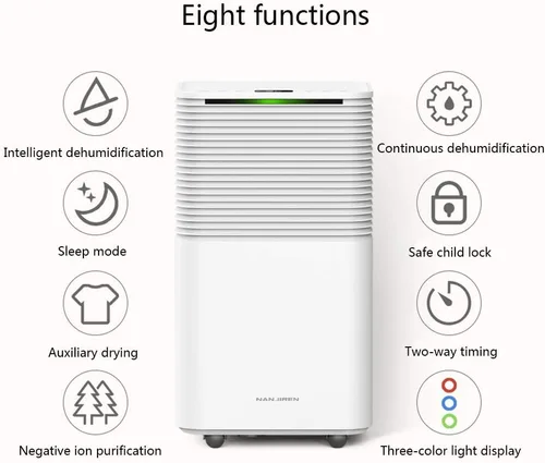 Vista 2 de Dehumidifiers Household and Basement 2L Water Tank Capacity Continuous dehumidification Safe Child Lock 120 Square Meters Whole House