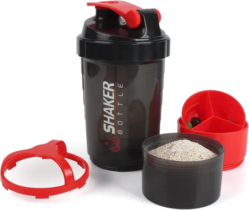 Vista 7 de Botella agitadora - Taza agitadora de proteínas con compartimentos de almacenamiento - Botellas de batido para entrenamiento a prueba de fugas
