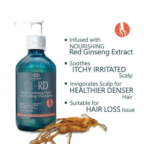 Vista 2 de SH-RD Champú activador de ginseng rojo para cabello adelgazante Extracto de hierbas, romero, vitamina B5 Levantamiento de raíces, control