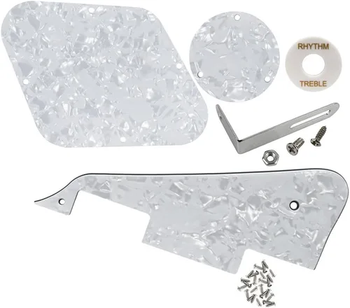 Vista 8 de FLEOR Juego de tornillos de placa trasera de golpeador de 1 capa, anillo de interruptor y soporte, ajuste LP Style Guitar Pickguard Reemplazo negro