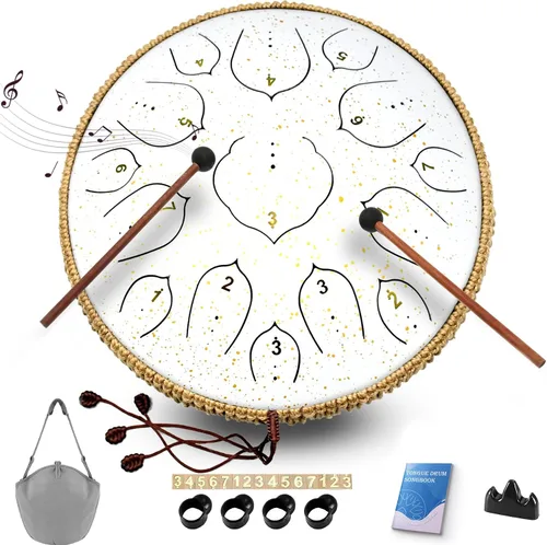 Vista 19 de Tambor de Lengua de Acero, 12 Pulgadas 15 Notas Tambores de Lengua, Tambores Handpan Instrumento de Percusión para Niños y Adultos, Tambor de Mano