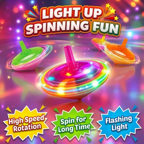 Vista 2 de Tops giratorios LED intermitentes para niños, recuerdos de fiesta a granel y premios de aula (clásico - 50 piezas)