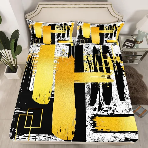 Vista 11 de Manfei Sábana bajera abstracta tamaño individual, juego de ropa de cama geométrica moderna de 2 piezas para decoración de habitación de niños