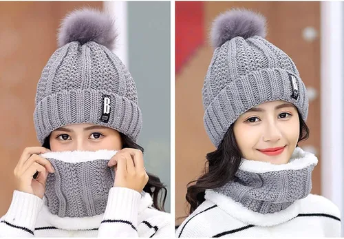 Vista 2 de WAMSOLE Gorro de punto grueso de invierno para mujer gorro de punto suave con forro polar cálido con pompón