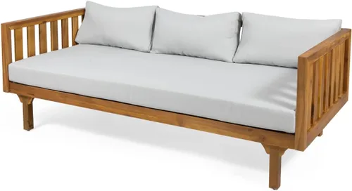 Vista 5 de Christopher Knight Home Tina Outdoor Cama de Día de Madera de Acacia de 3 Plazas, Acabado de Teca, Gris Claro