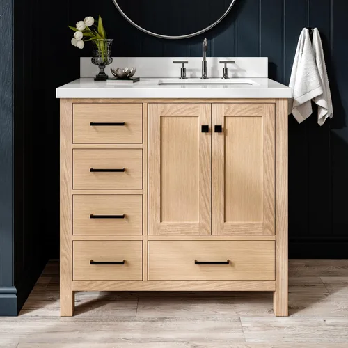 Vista 66 de ARIEL Cambridge - Mueble de baño con lavabo de 42 pulgadas, madera maciza, encimera de cuarzo blanco puro de 1.5 pulgadas, fregadero rectangular