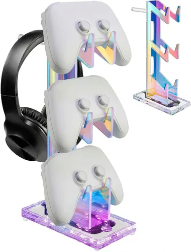 Vista 8 de NiHome Iridescent LED Lighting Acrylic Multi-Tier Game Controller Holder & Headset Stand, USB-Powered 7 Colors & 3 Modes, Anti-Slip Gaming