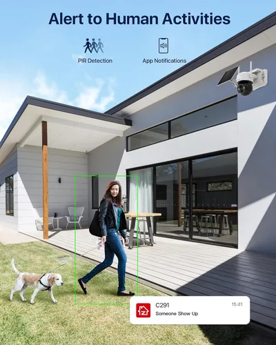 Vista 4 de Cámara de seguridad ZOSI C291 4MP inalámbrica con batería para exteriores con panel solar, cámara panorámica/inclinación de 2.5K 360, seguimiento
