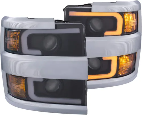 Vista 5 de AnzoUSA 111365 CHEVY SILVERADO 2500HD, 3500HD 15-19 FARO INTERRUPTOR DEL PROYECTOR NEGRO CON AMBAR (RECORRIDO CROMADO)