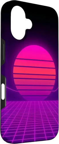 Vista 3 de Funda con diseño estético para iPhone 16 Retrowave Synthwave de los años 80 y 90