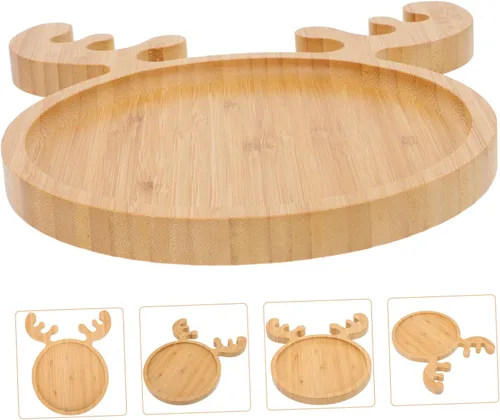 Vista 6 de Angoily Bandeja de madera para servir de Navidad, cornamentas de reno, bandeja para sushi sashimi, bandeja para aperitivos, postres, dulces