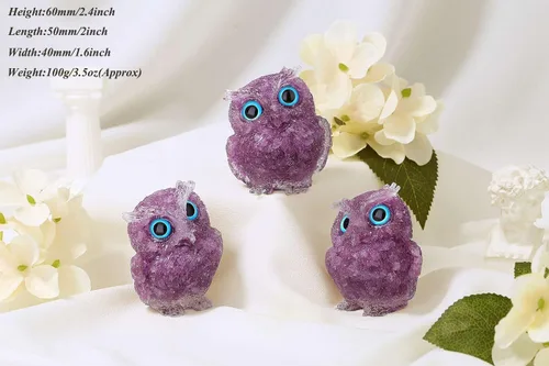 Vista 6 de LAIDANLA Estatua de Búho de Amatista de 2.4" Cristal Curativo Natural Figura de Búho Animal Morado Lindo Escultura de Bolsillo Reiki Energía