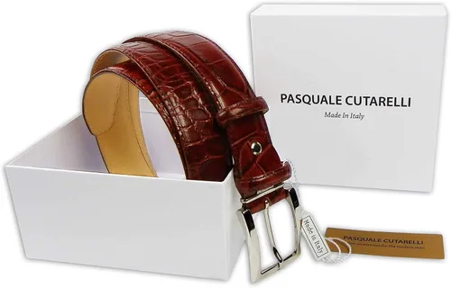 Vista 2 de Cinturón de cuero italiano con patrón de cocodrilo para hombre