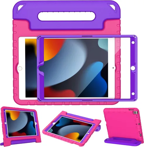 Vista 12 de LTROP Funda infantil para iPad de 9ª/8ª/7ª generación (2021/2020/2019), iPad 10.2 con protector de pantalla integrado, funda para niños con soporte