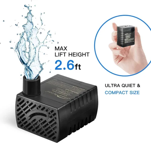 Vista 6 de Simple Deluxe 80 GPH Bomba de Agua Sumergible (300L/H, 3.6W), Bomba de Fuente Ultra Silenciosa con 2.6 pies, 2 Boquillas para Acuario, Piscina