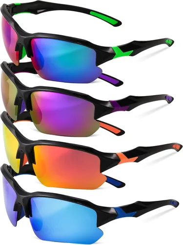 Vista 9 de Paquete de 4 lentes de sol deportivos polarizados para mujeres y hombres, protección UV, para correr, ciclismo, pesca, al aire libre