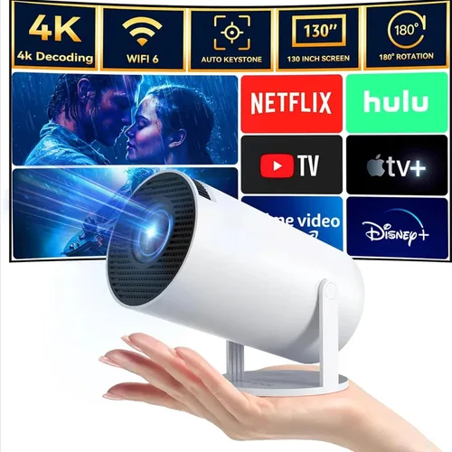 Vista 5 de [Soporte ajustable de 270°] Mini proyector inteligente con WiFi 6 y Bluetooth, proyector de película para exteriores Keystone automático 1080P HD