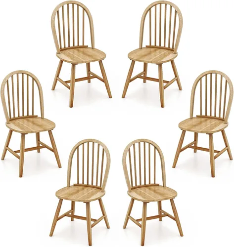 Vista 12 de Juego de 2 sillas de comedor de roble de 18 pulgadas, sillas Windsor de madera con respaldo de husillo para isla de cocina de campo