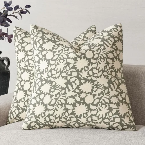 Vista 16 de Foindtower - Juego de 2 fundas de almohada decorativas con flores neutras estilo farmhouse, fundas de almohada boho para sofá, sofá cama
