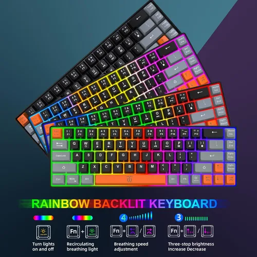 Vista 4 de Snpurdiri Combo de teclado y mouse inalámbricos 60% para juegos, batería recargable de 2000 mAh con retroiluminación arcoíris, mini teclado mecánico