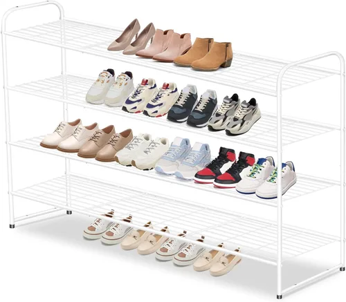 Vista 7 de AOODA Zapatero largo de 2 niveles para armario, organizador de almacenamiento de zapatos apilable de metal para entrada, dormitorio, piso, 18 pares