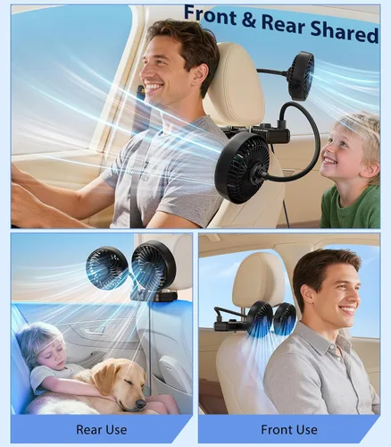 Vista 5 de Ventilador USB de manguera 360 para asiento de coche, bebé, niños Negro