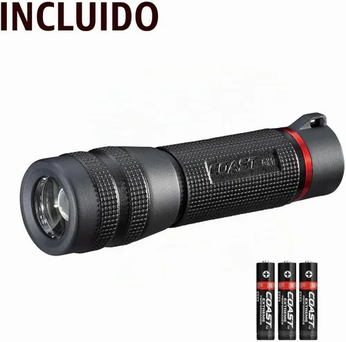 Vista 8 de Coast GX10 - Linterna LED compacta y resistente al agua de 550 lúmenes con doble alimentación, mango con textura de agarre, 4 modos de luz, enfoque